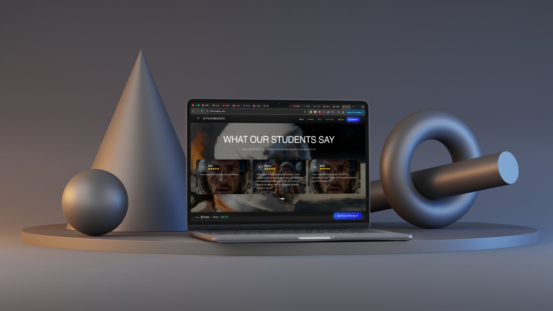 AI Film Mastery — student testimonials section
